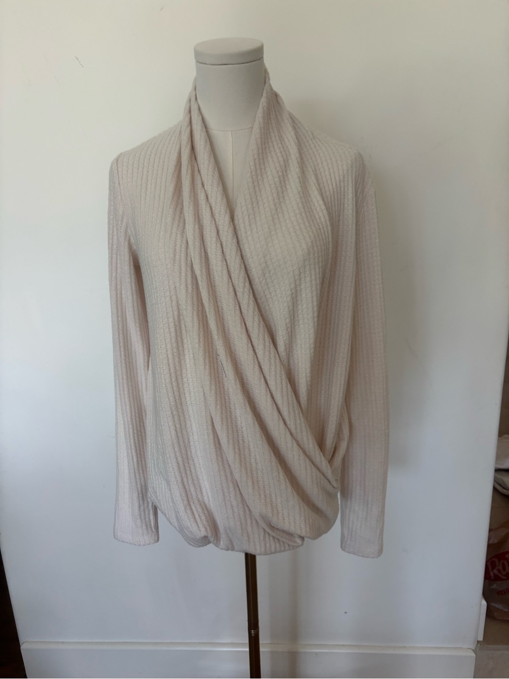 Anthropologie Cream Draped V-Neck Knit Sweater